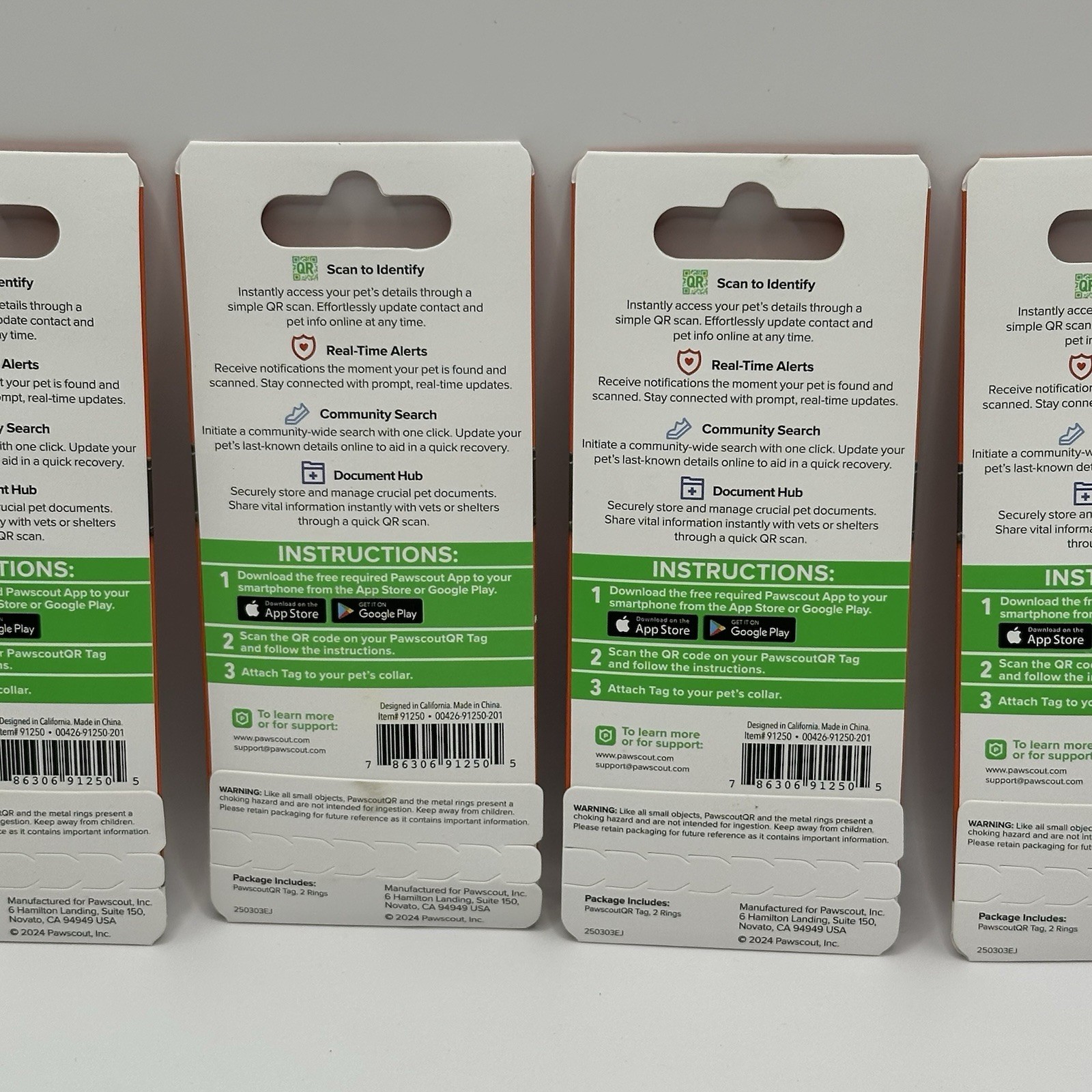 🐾 (4) PAWSCOUT Smart Pet Tags QR Finder Dogs Cats Smartphone Pets Safety App
