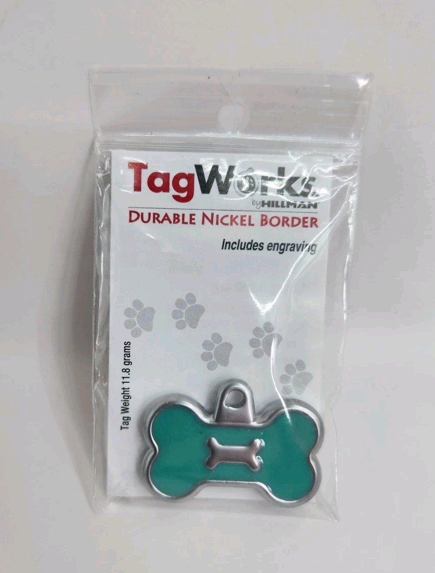Dog Tag Works Custom Epoxy Teal Bone Engravable New Pet Collar Charm Keychain