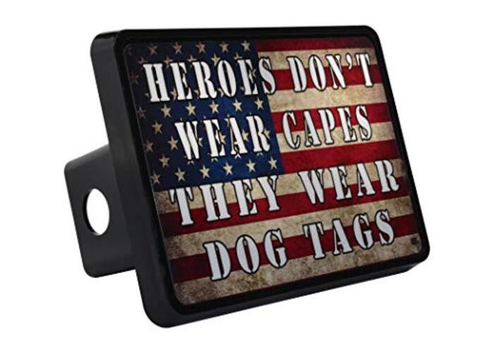 USA Flag Trailer Hitch Cover Plug US Patriotic Heroes Wear Dog Tags Military