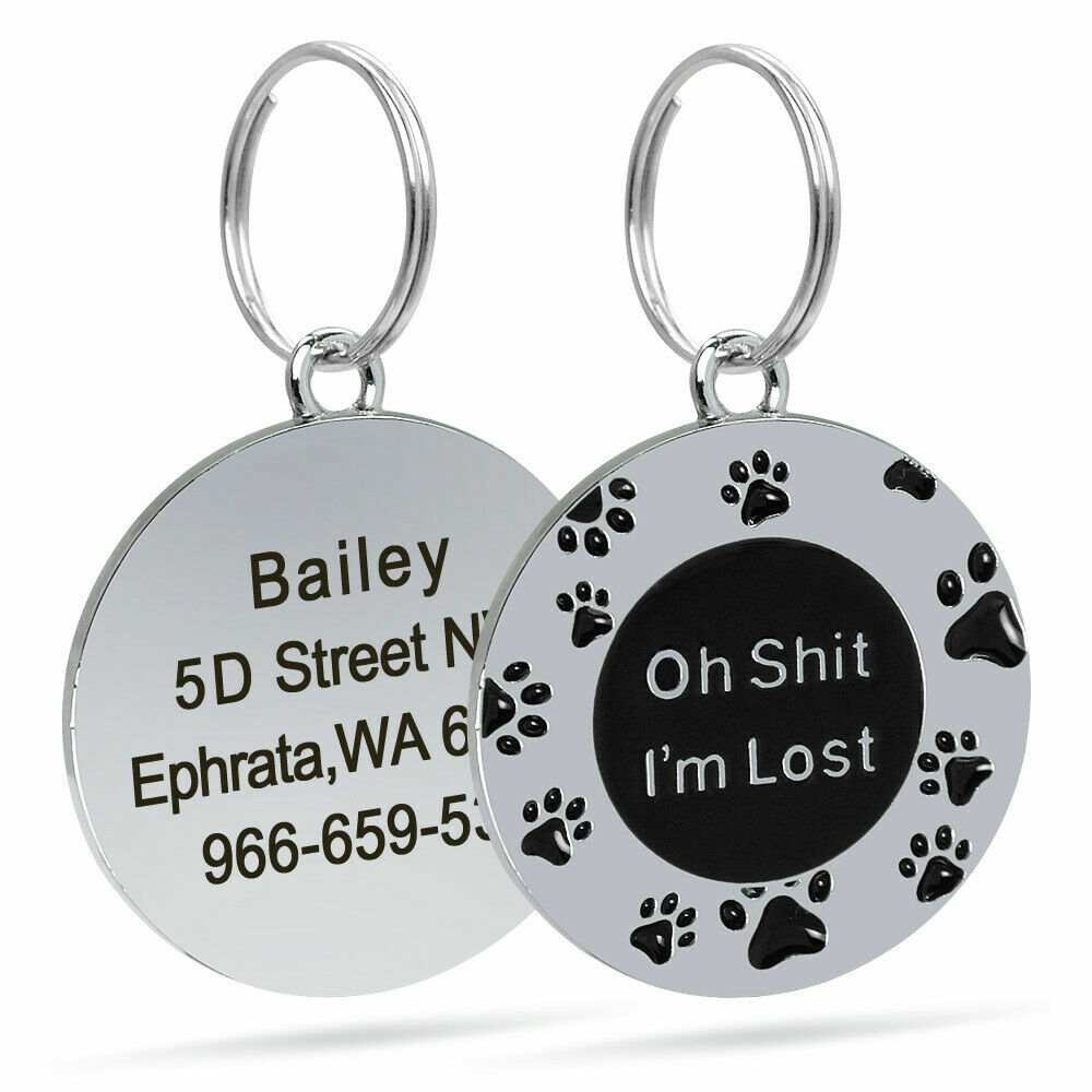 Oh Sh*t I’m Lost Custom Pet Tag ID Name Dog Collar Engraved Funny Tag Split Ring