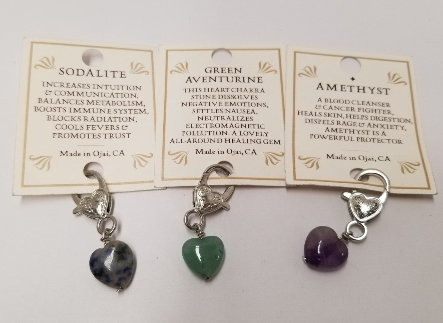 Protection, Healing, & Immune System Crystal Heart Pet Collar Charms (3 Pack)