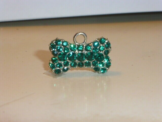 Dark Green Crystal “Puffed” Bone Shaped Charm, Two-Sided, May Birthday, New !