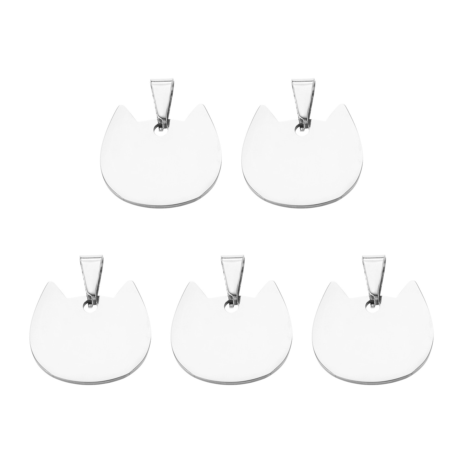 5 Pcs 25mm/0.98 Inch Pointy Ears Cat Blank Stamping Tags, Metal Charm, Silver