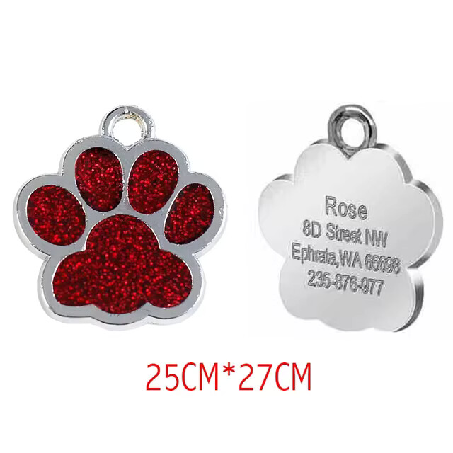 Personalized Dog Cat Tags Free Engraved Pet Puppy ID Anti-lost Name Paw Glitter
