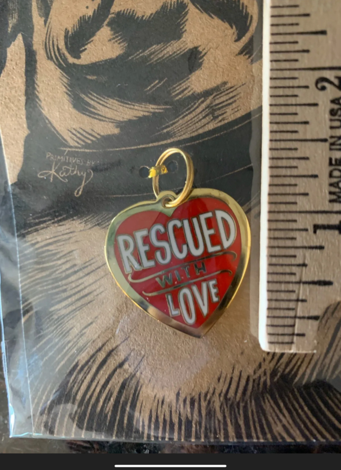 NEW Primitives by Kathy RESCUED WITH LOVE Metal Enamel Collar Pet Charm Dog NWT