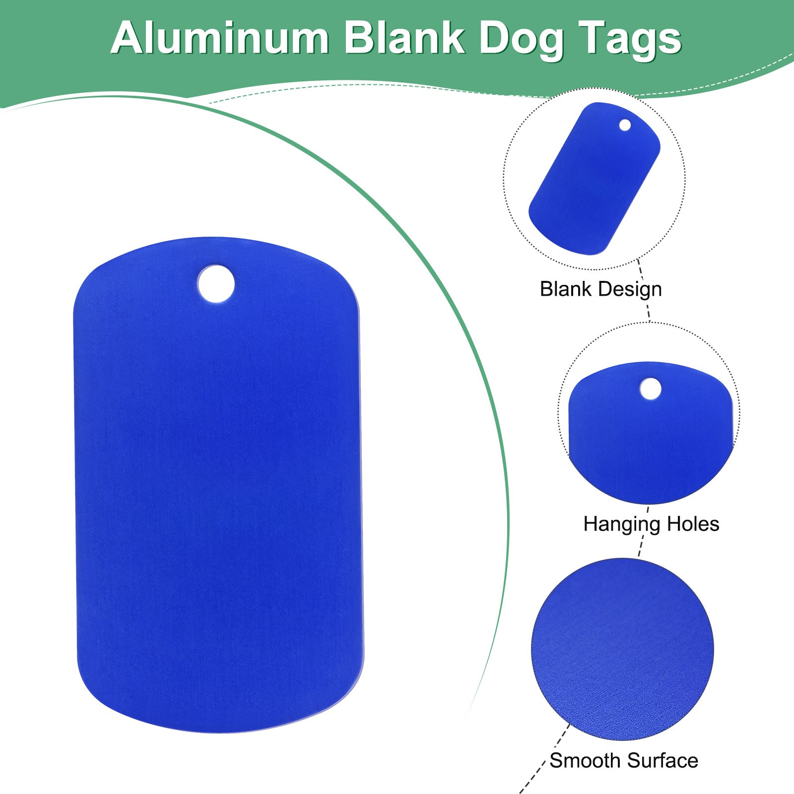 10-Pack 2″ x 1.18″ x 0.04″( L x W x T ) Blank Dog Tags [Blue, 1 Hole]