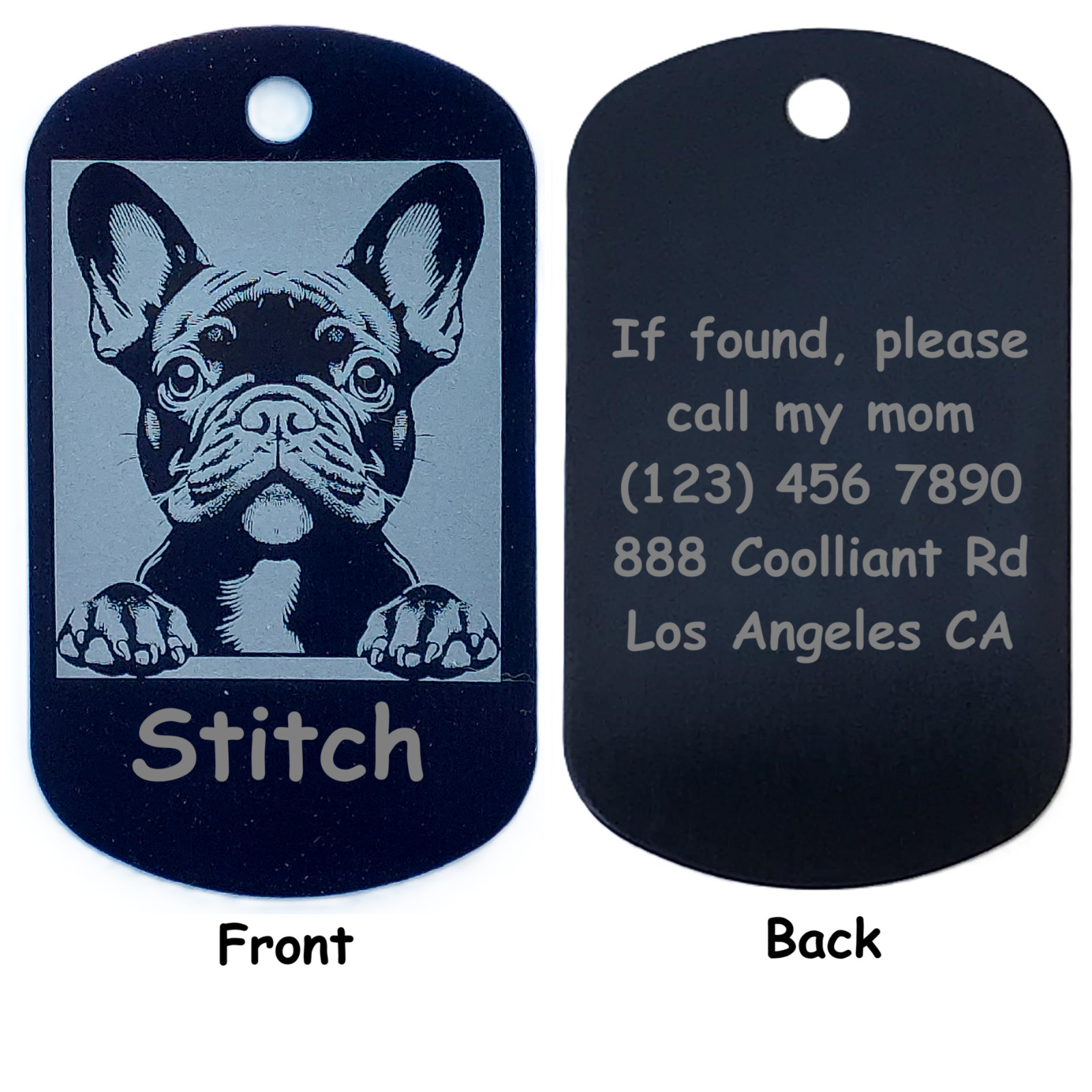 Rectangular Personalized French Bulldog ID Tag – Dog Name Tag for Pet Collar