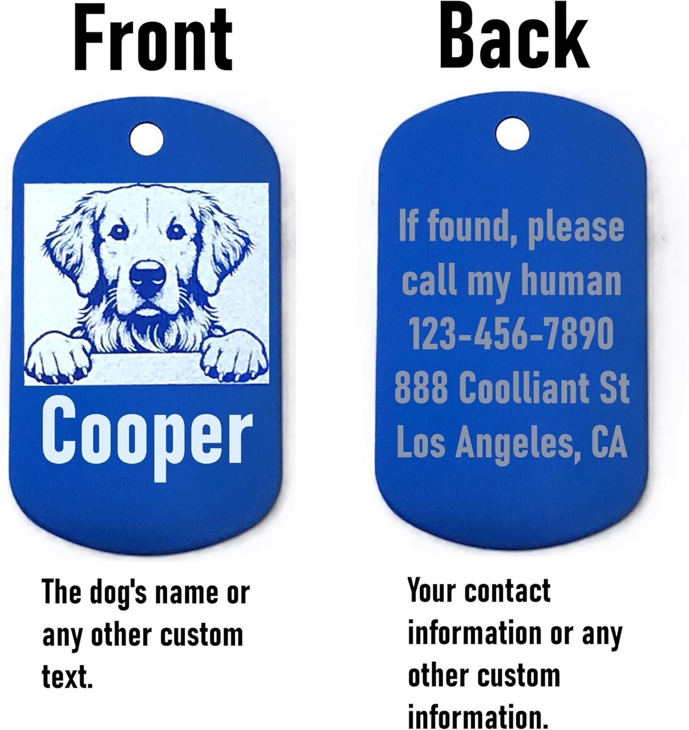 Military Style Personalized Golden Retriever Dog Name Tag -ID Tag for Pet Collar