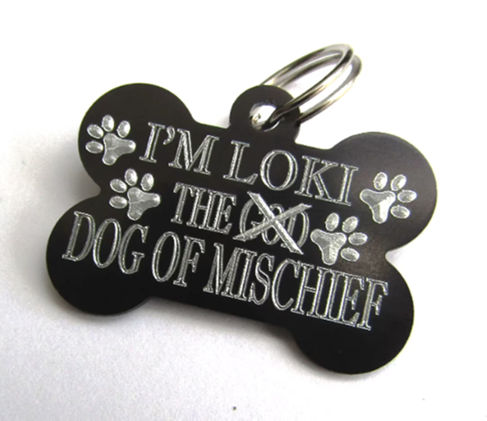 LOKI DOG TAGS PERSONALISED 38MM BONE ID TAG CHOICE OF SIX STYLES & NINE COLOURS