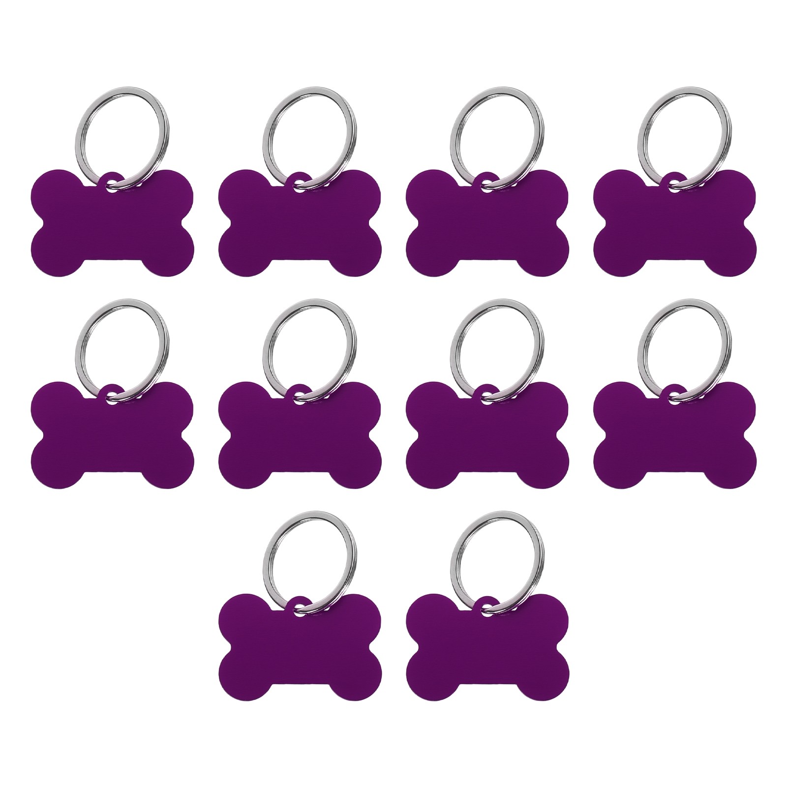 Bone Shaped Dog Tag Pet ID Tags, 1.5″x1″ Metal Purple Blank with Ring, 10pcs