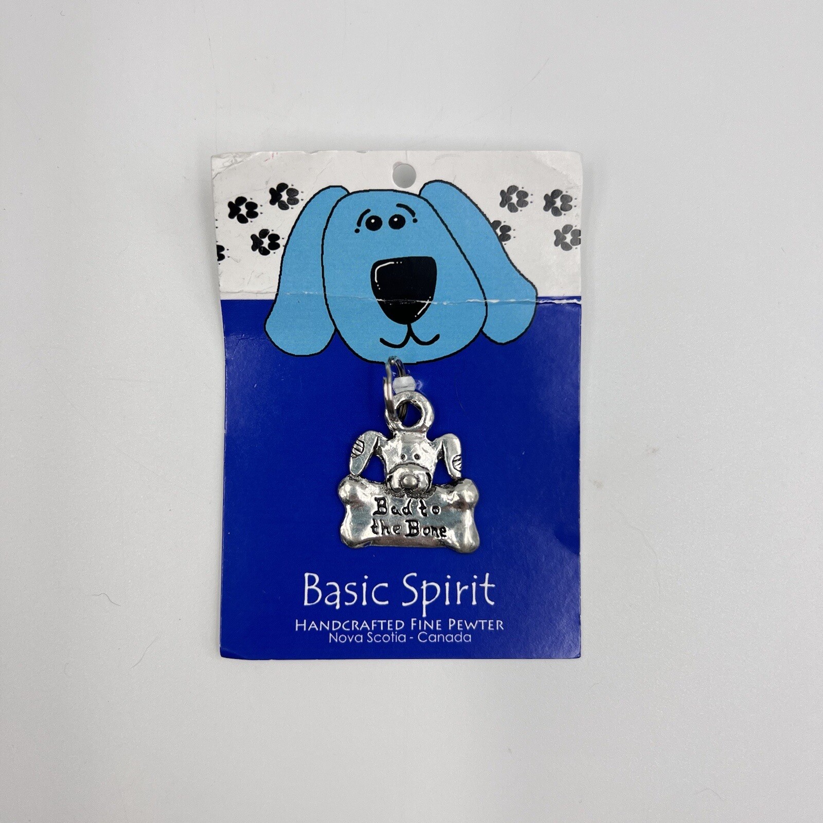 NWT Basic Spirit Handcrafted Fine Pewter Dog Tag Collar Charm BAD TO THE BONE
