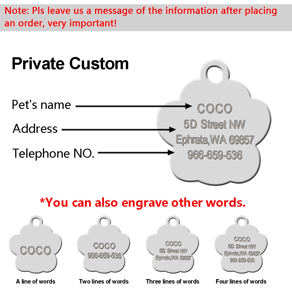 Personalized Dog Tags Engraved Puppy Pet ID Name Collar Tag Paw Glitter+ Whistle