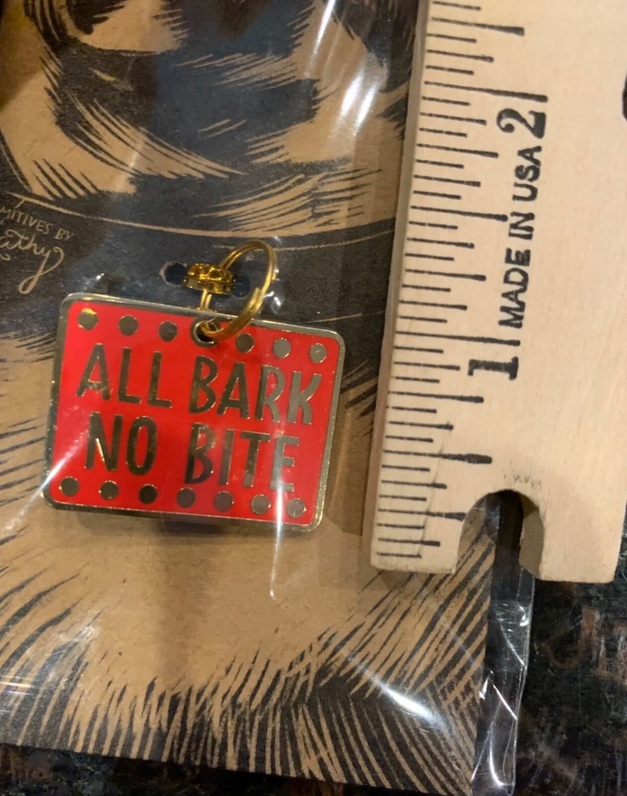 New Primatives by Kathy ALL BARK NO BITE Red Metal Enamel Collar Charm Dog Puppy
