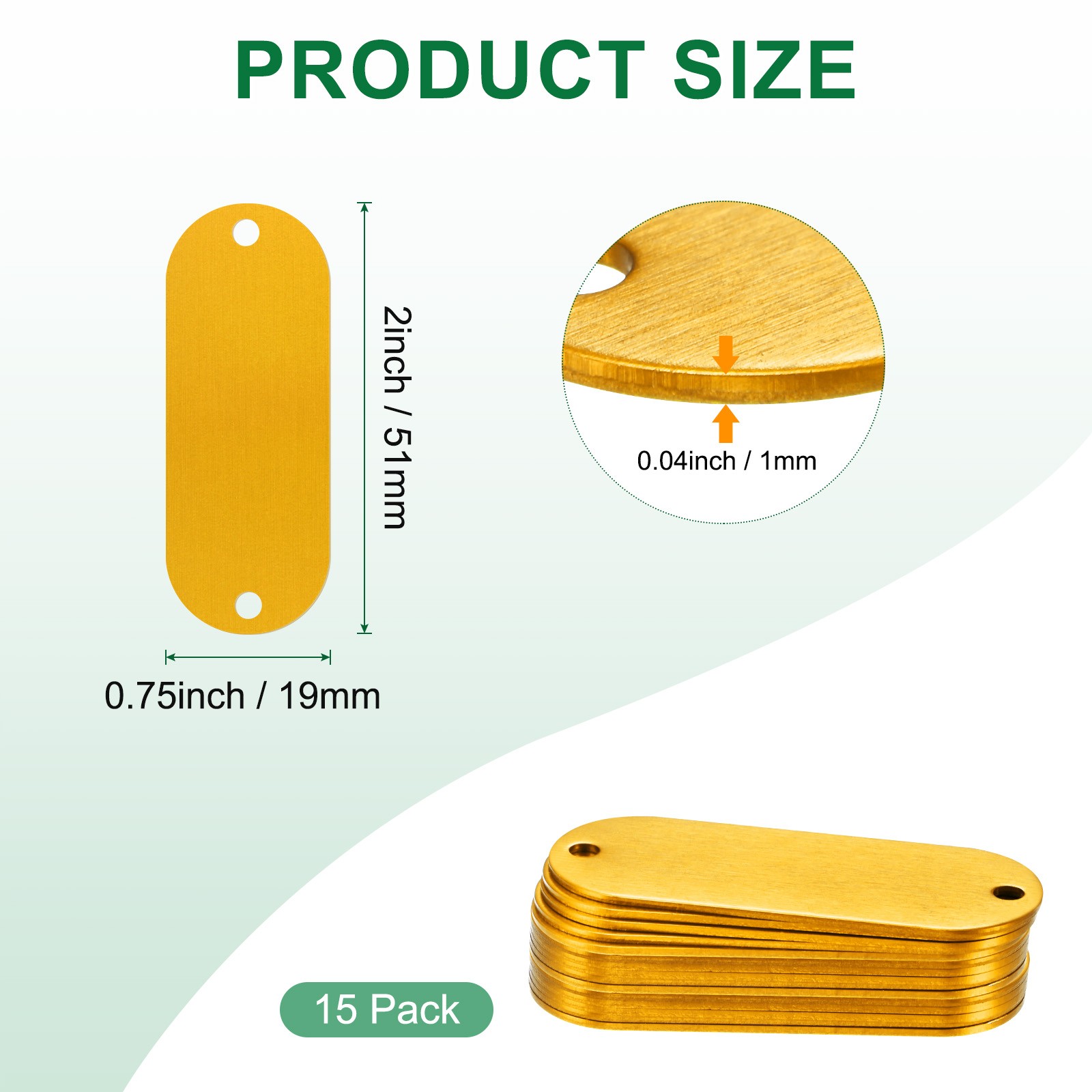 15-Pack 2″ x 0.75″ x 0.04″( L x W x T ) Blank Dog Tags [Yellow, 2 Holes]