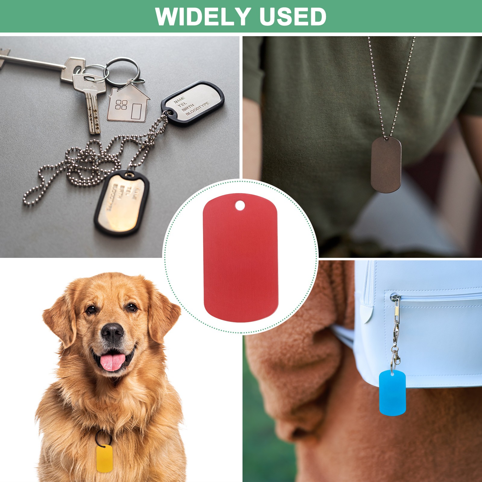10-Pack 2″ x 1.18″ x 0.04″( L x W x T ) Blank Dog Tags [Red, 1 Hole]