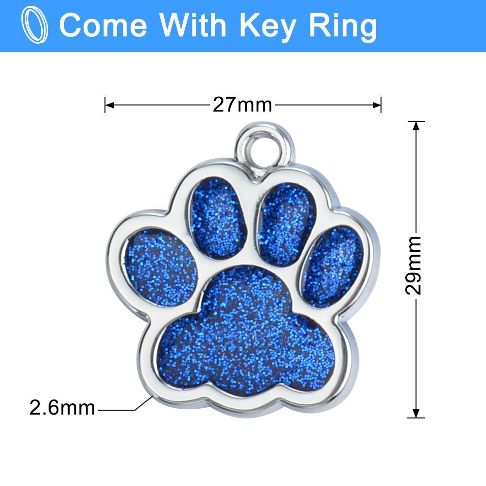 Personalized Dog Cat Tags Free Engraved Name Puppy Kitten Pet Number Paw Glitter