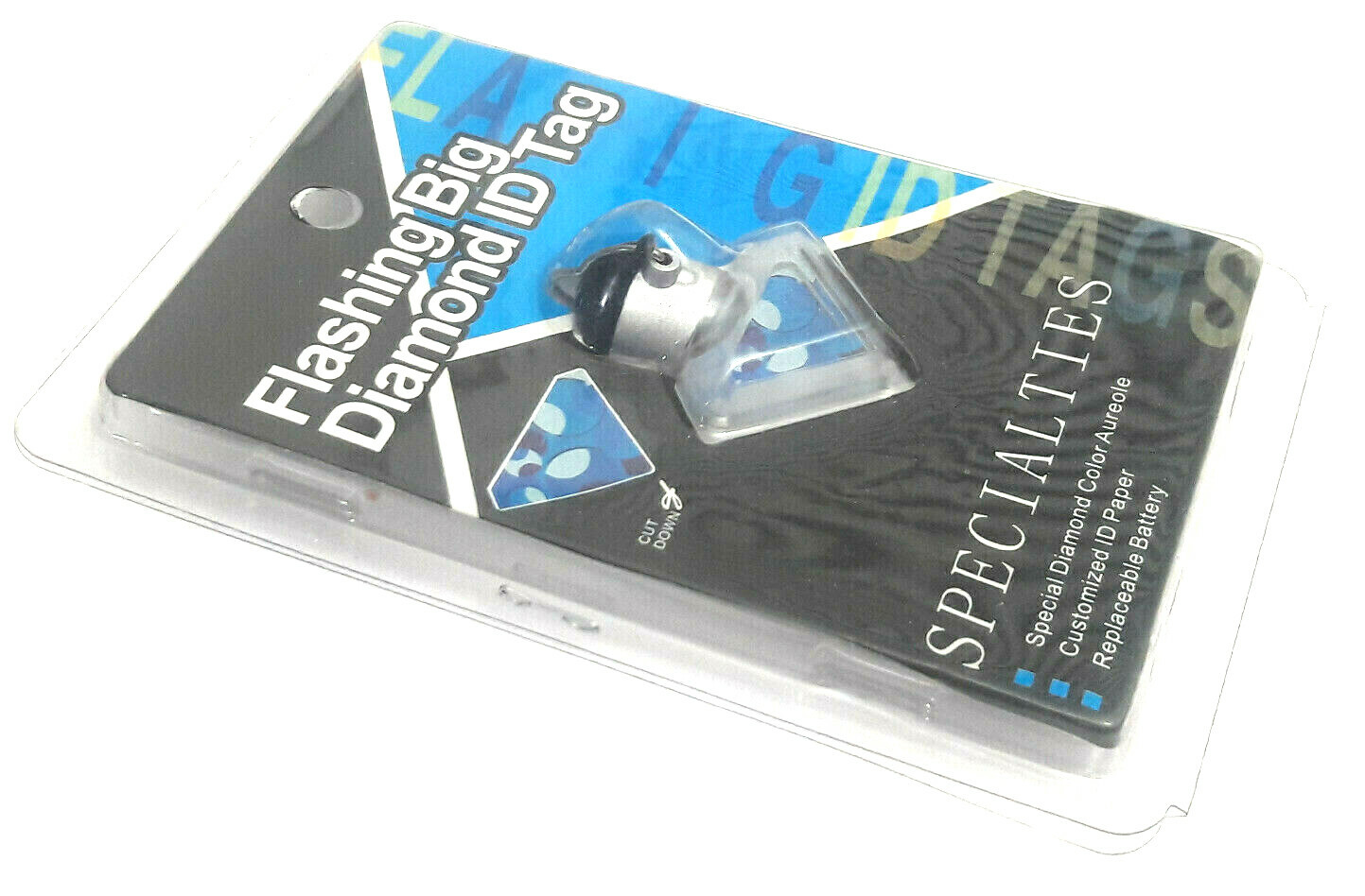 1 EACH NEW SPECIALTIES FLASHING BIG DIAMOND PET ID SAFETY TAG DOG CAT LIGHT