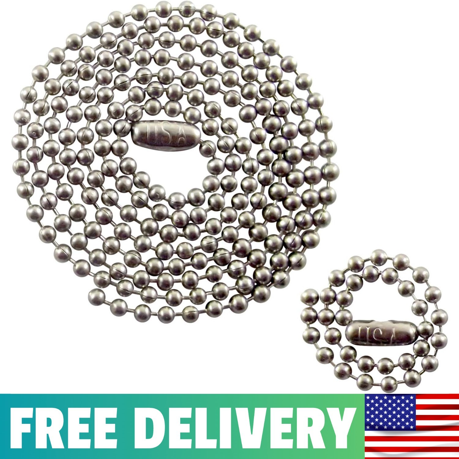 Stainless Steel Military Dog Tag Chain Set, 27 Inch And 4.5 Inch Ball Chains,