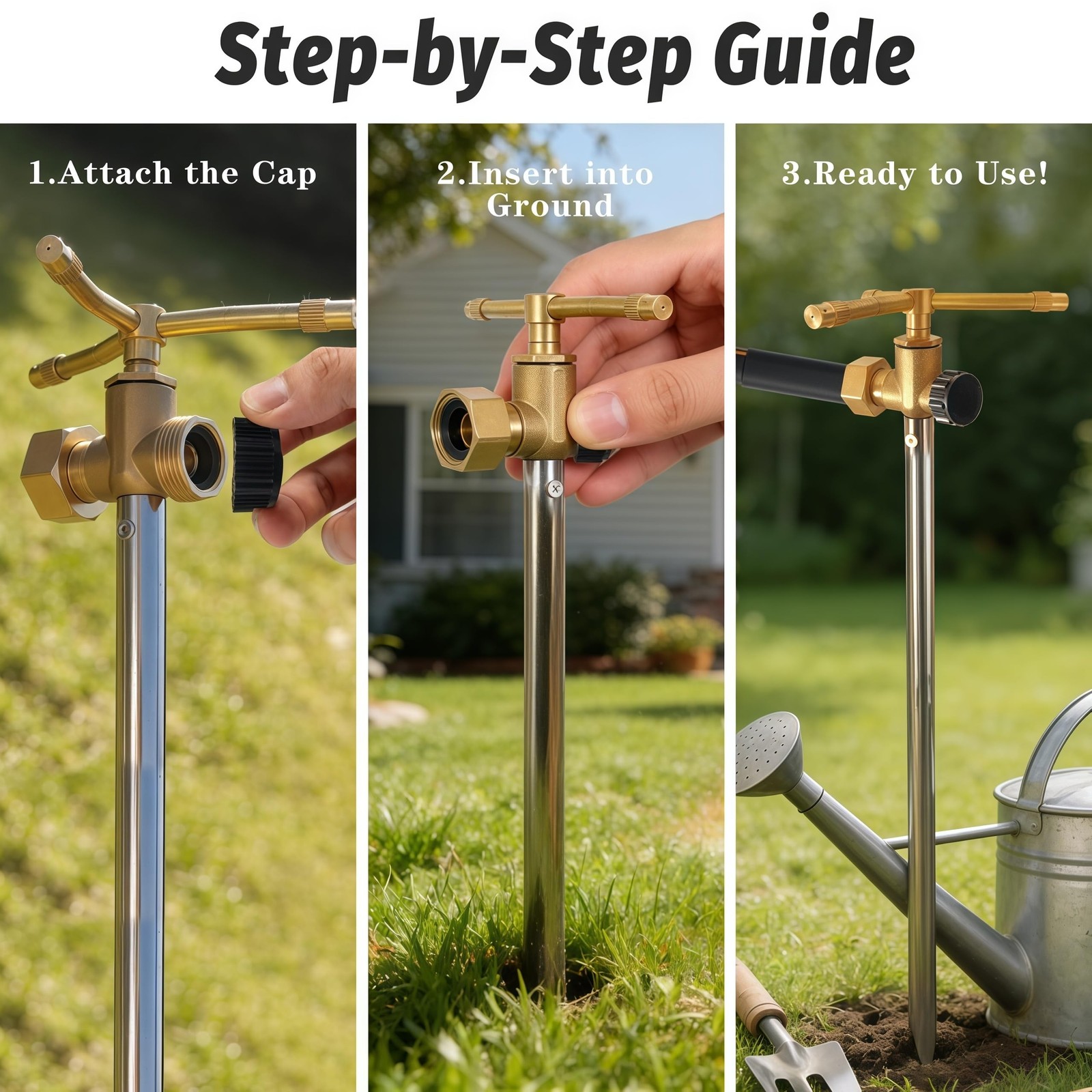 Atlantic 3-Head Solid Brass Sprinkler – Heavy Duty Stainless Steel … Fas