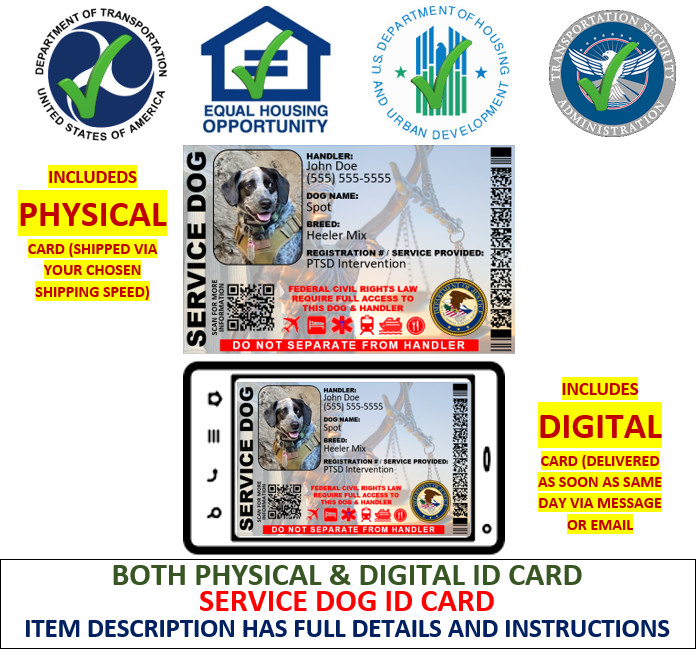 SERVICE DOG ID CARD – SINGLE SIDED CUSTOMIZABLE PHYSICAL & DIGITAL CARD