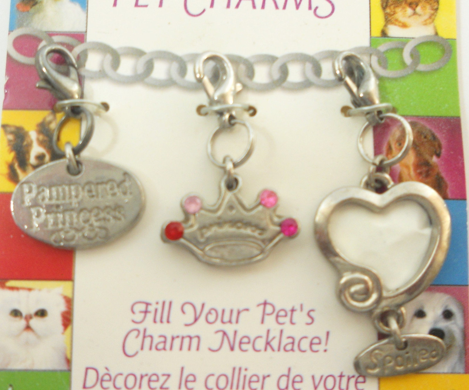 Talk to the Paw 3 Pet Charms Pampered Princess Crown Frame Silvertone Metal New