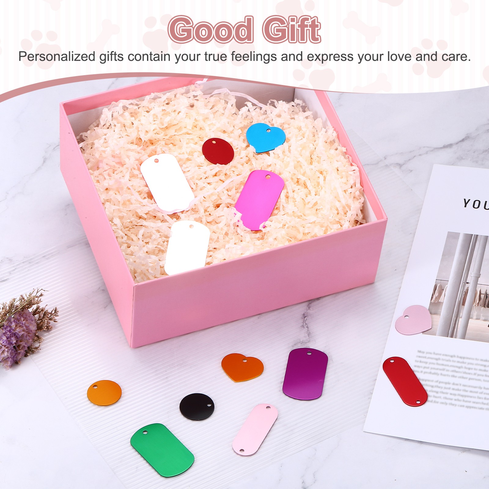 120Pcs Aluminum Engraving Blanks Tags, Purple/Blue/Light Blue/Green/Rose Red