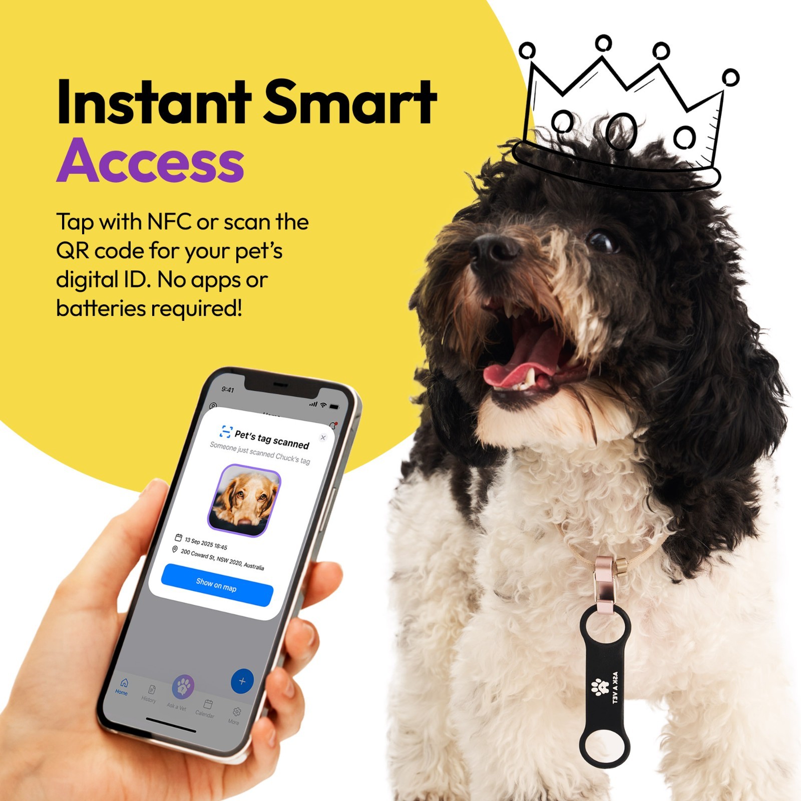 Ask A Vet Pet Slide on ID Tag QR NFC Waterproof Silicone Dog Cat