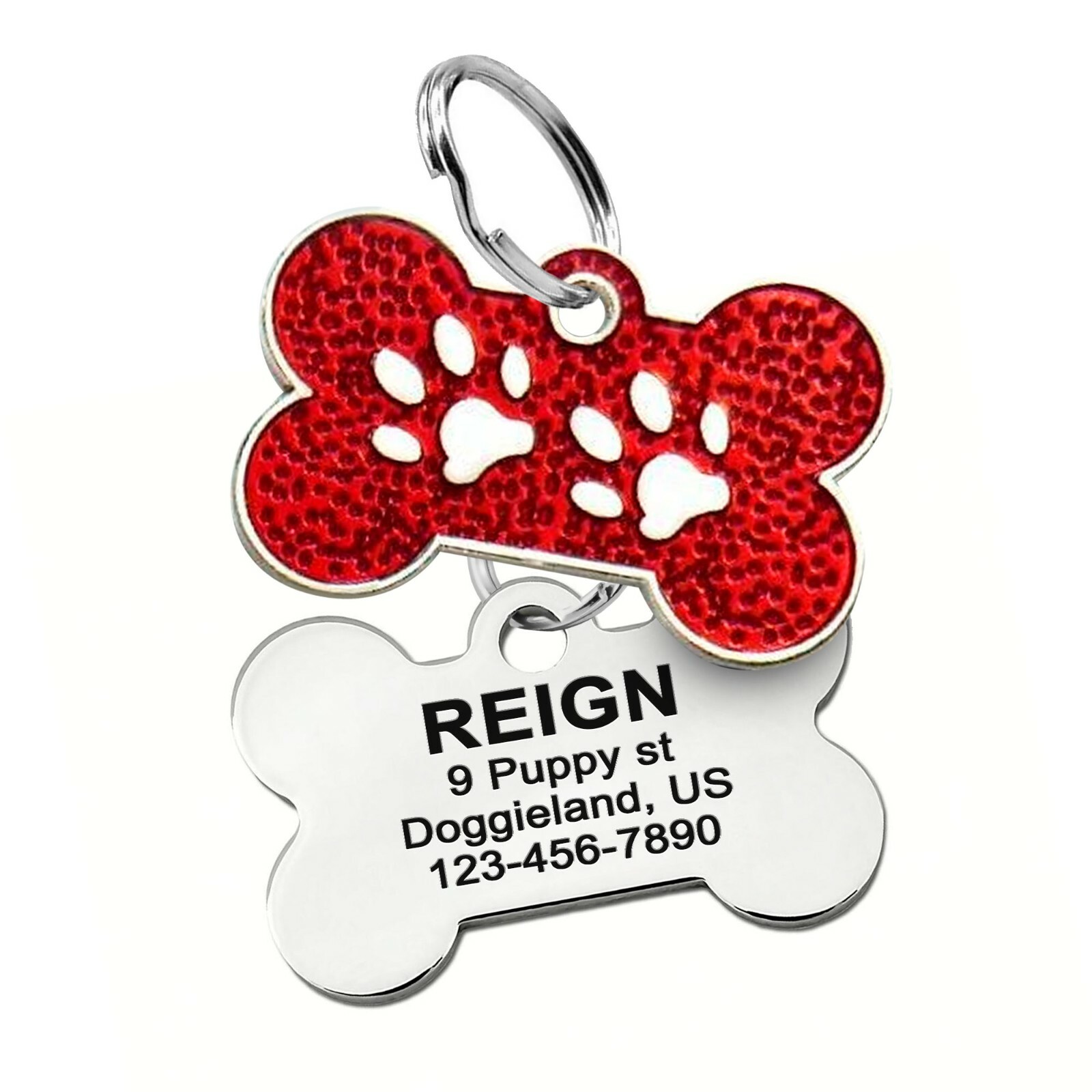 Custom Bone paw shape ID tag for small dog Silent Tags Personalized Engraved Pet