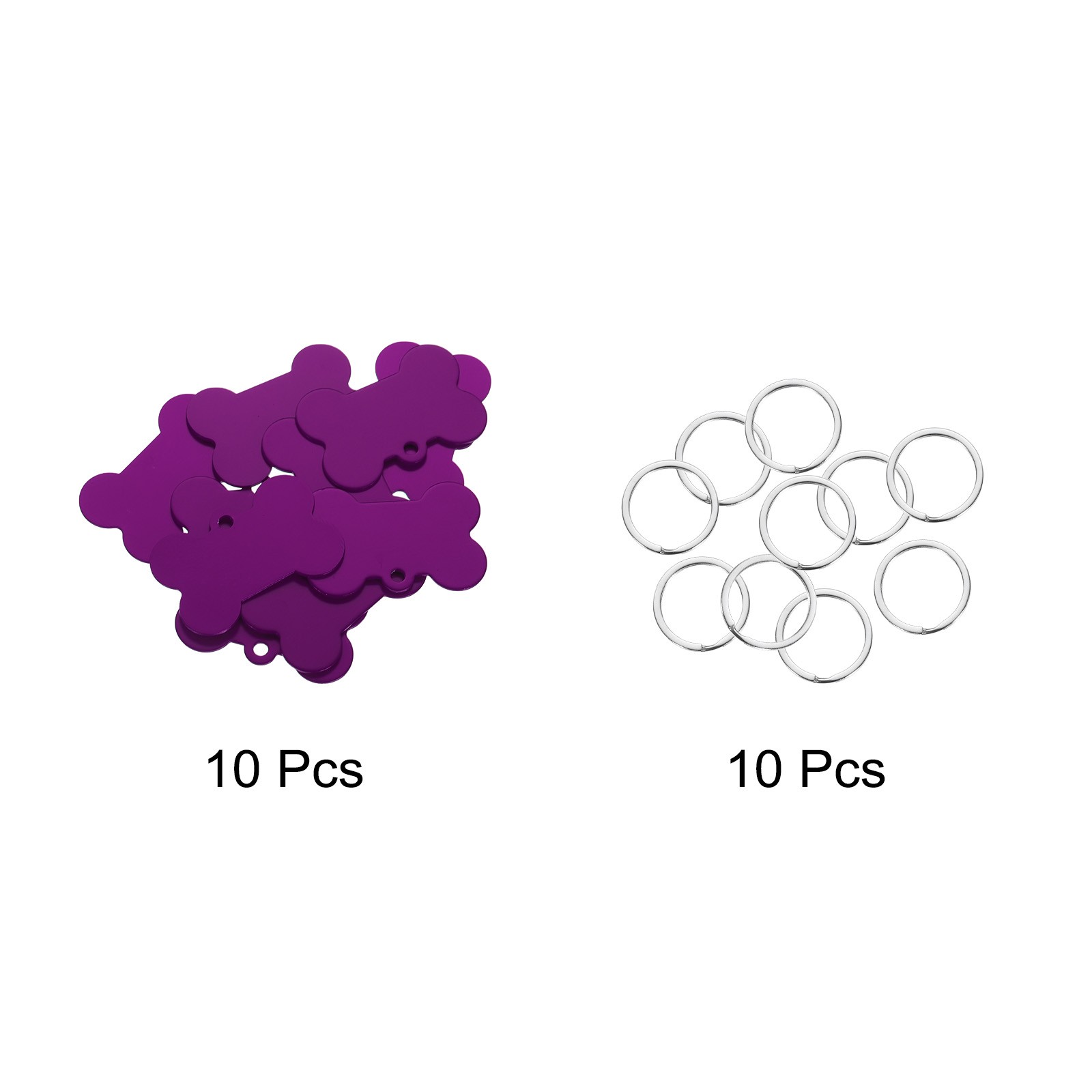 Bone Shaped Dog Tag Pet ID Tags, 1.5″x1″ Metal Purple Blank with Ring, 10pcs