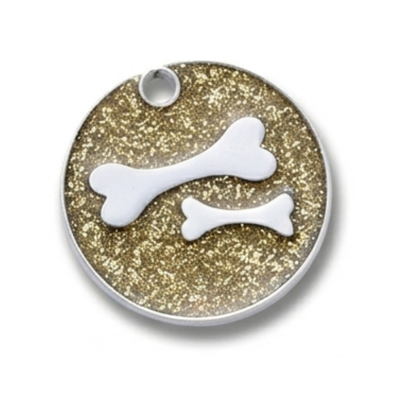 Personalized Pet ID Tag, Dog Tag, Cat Tag, Glitter double Bone Round Pet ID Tag