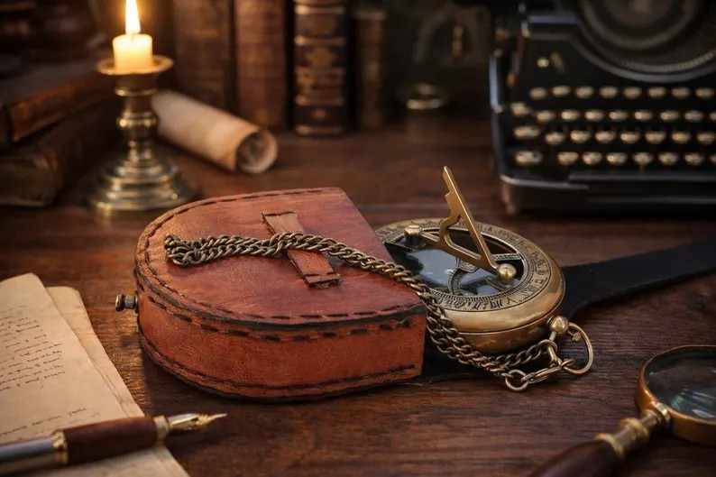 Custom Engraved Brass Compass Personalized Nautical Vintage Gift with case.
