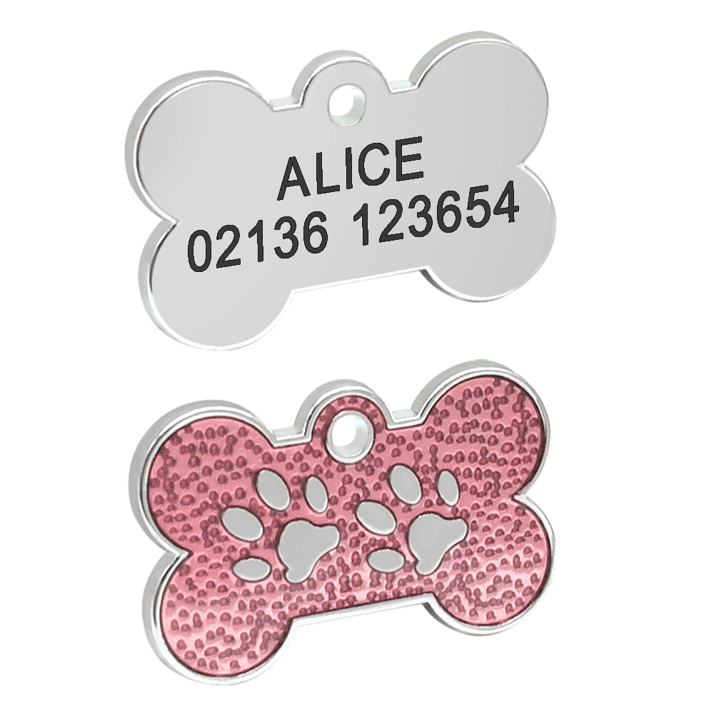 10/20pcs Dog Tags Bone Shape Personalized Custom Pet Name ID Address Paw Print