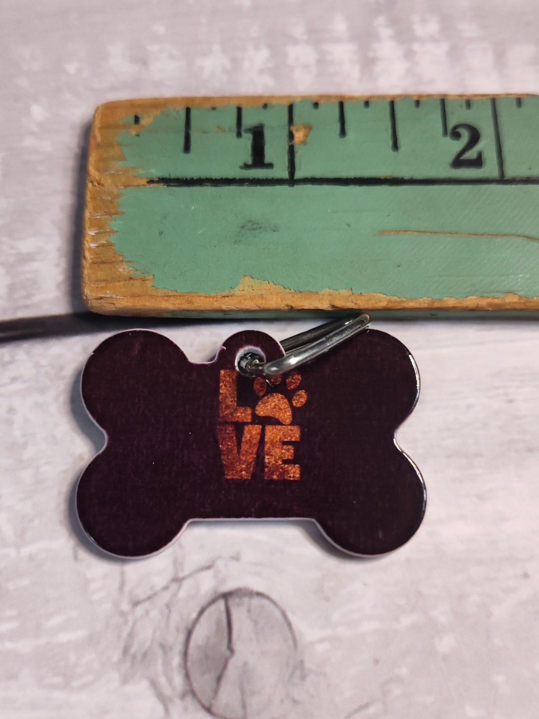 Handcrafted 1 Of A Kind Metal “Love” Paw Print Bone Collar Tag Double Sided NWOT