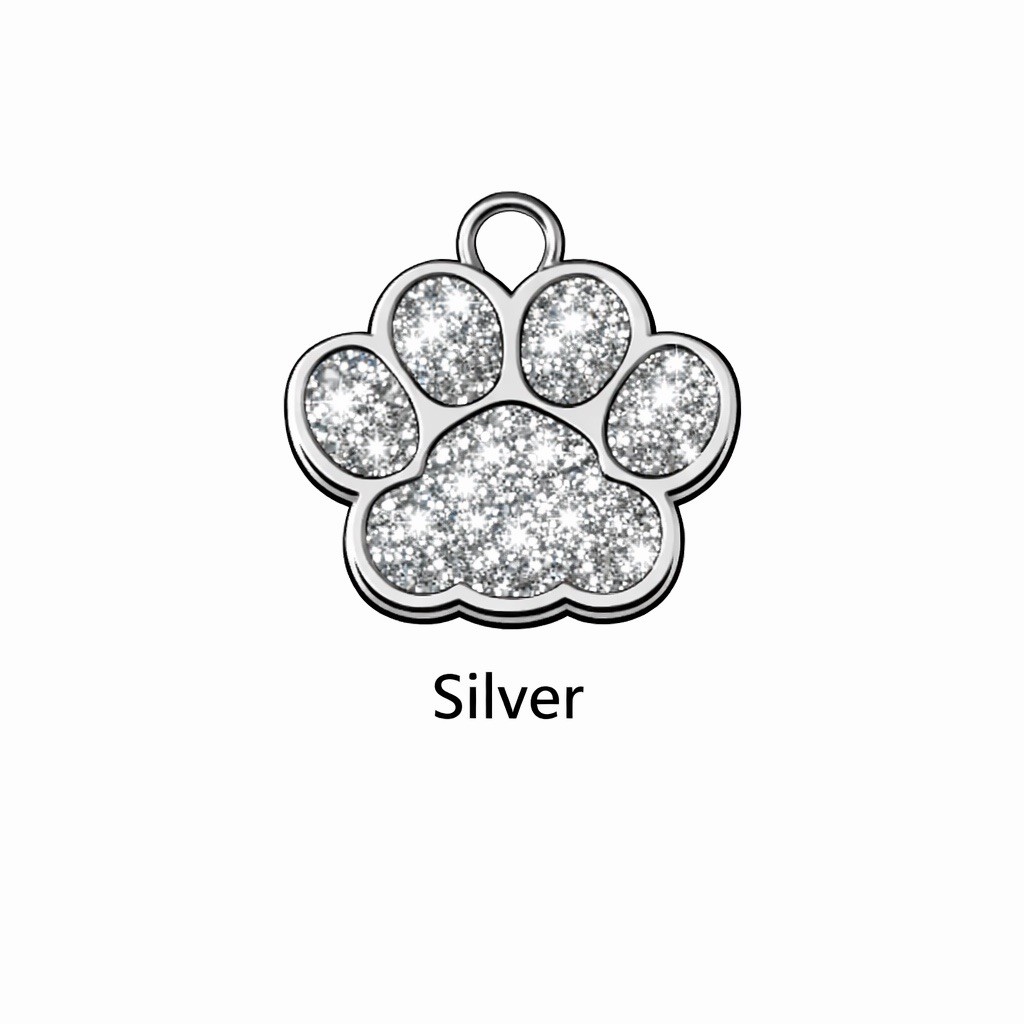 Deep Engraving Glitter Paw Pet ID Tag, Custom Engraved Dog Tags Personalized