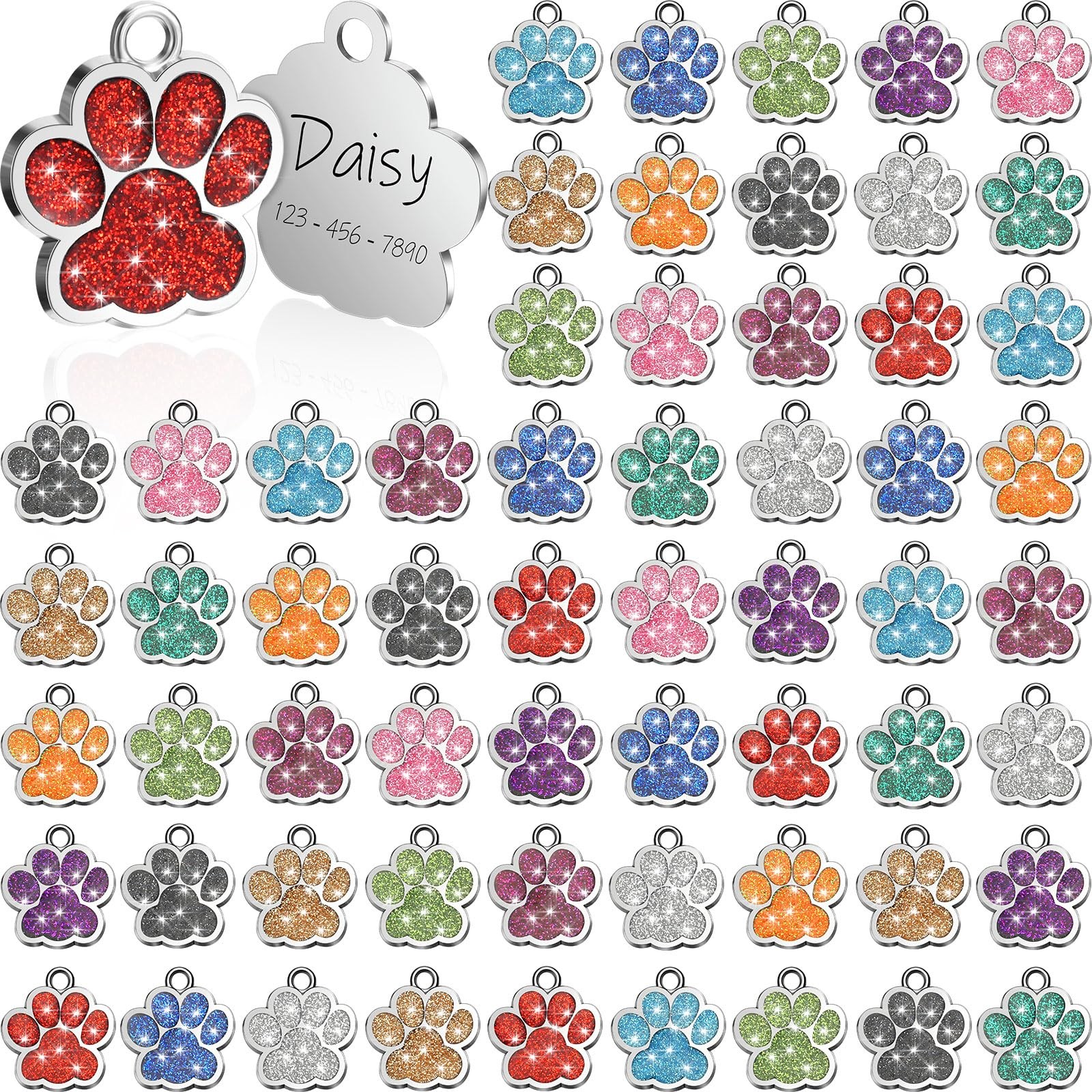 60 Pcs Personalized Paw Print Pet Tag for Dogs and Cats, Blank Pet ID Tags Cu