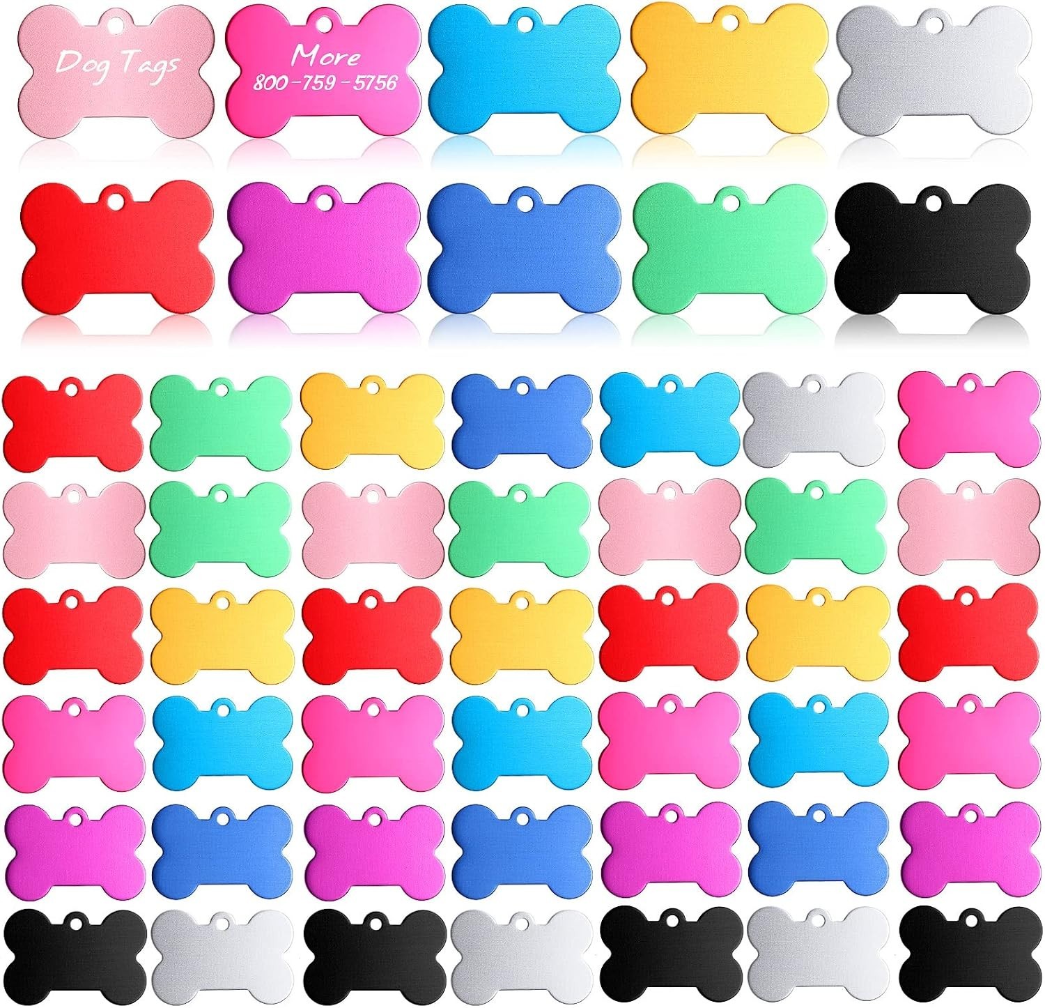 100 Pcs Blank Dog Pet Tags Bulk for Engraving 38mm Aluminum Bone Shape Name T…