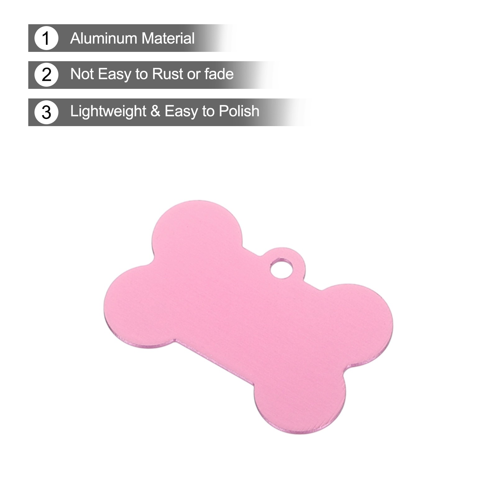 Bone Shaped Dog Tag Pet ID Tags, 1.5″x1″ Metal Pink Blank with Ring, 10pcs