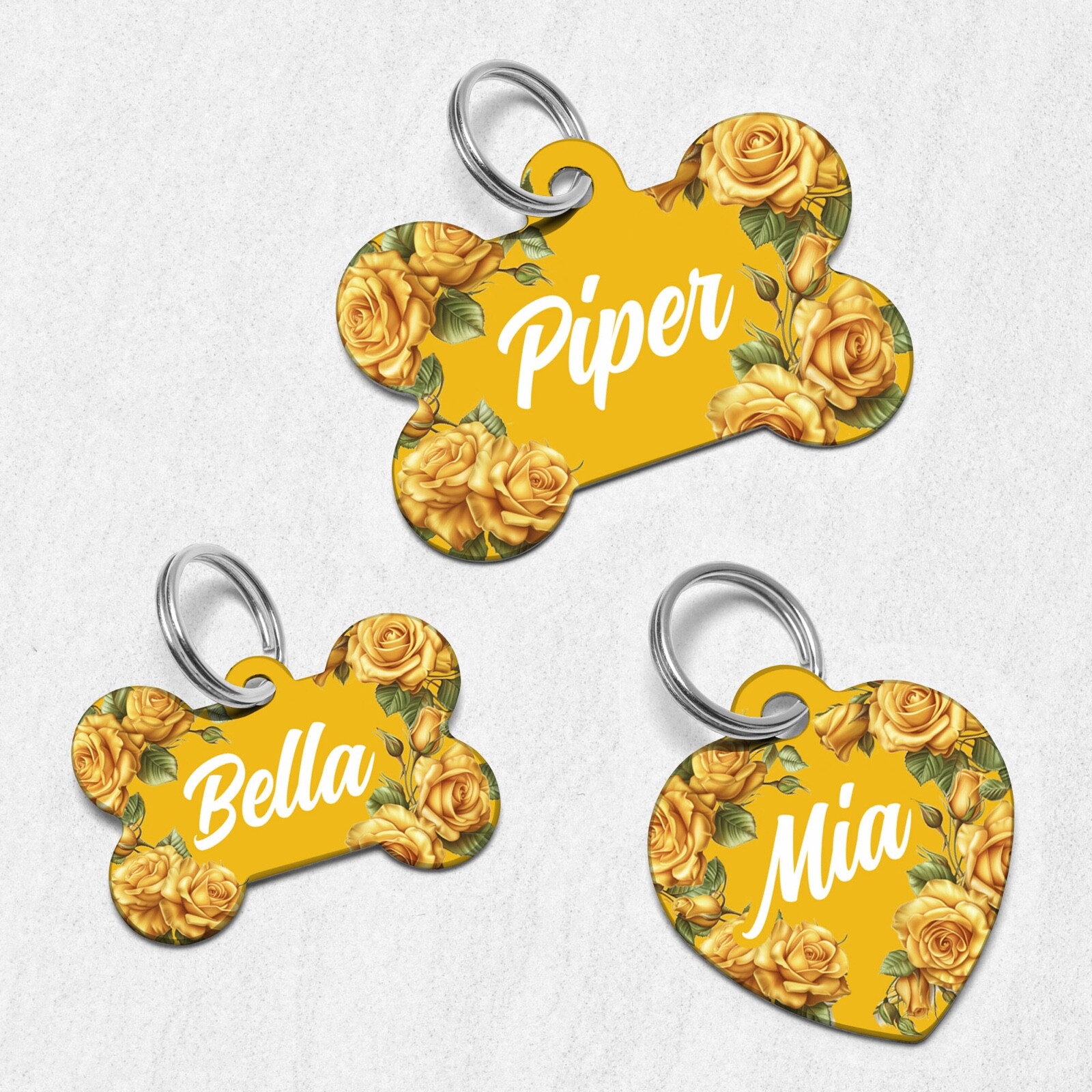 Roses Dog Tag for Dogs, Floral Pet ID Tags, Custom Personalized Flower Puppy Tag