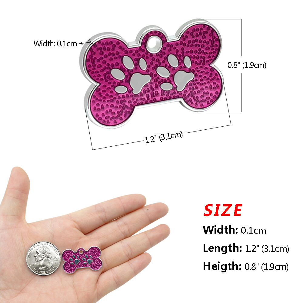 10/20pcs Dog Tags Bone Shape Personalized Custom Pet Name ID Address Paw Print