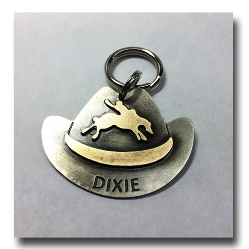 Western Cowboy Cowgirl Hat Pet ID Dog Name Tag Free Engraving Brass Nickel Silv