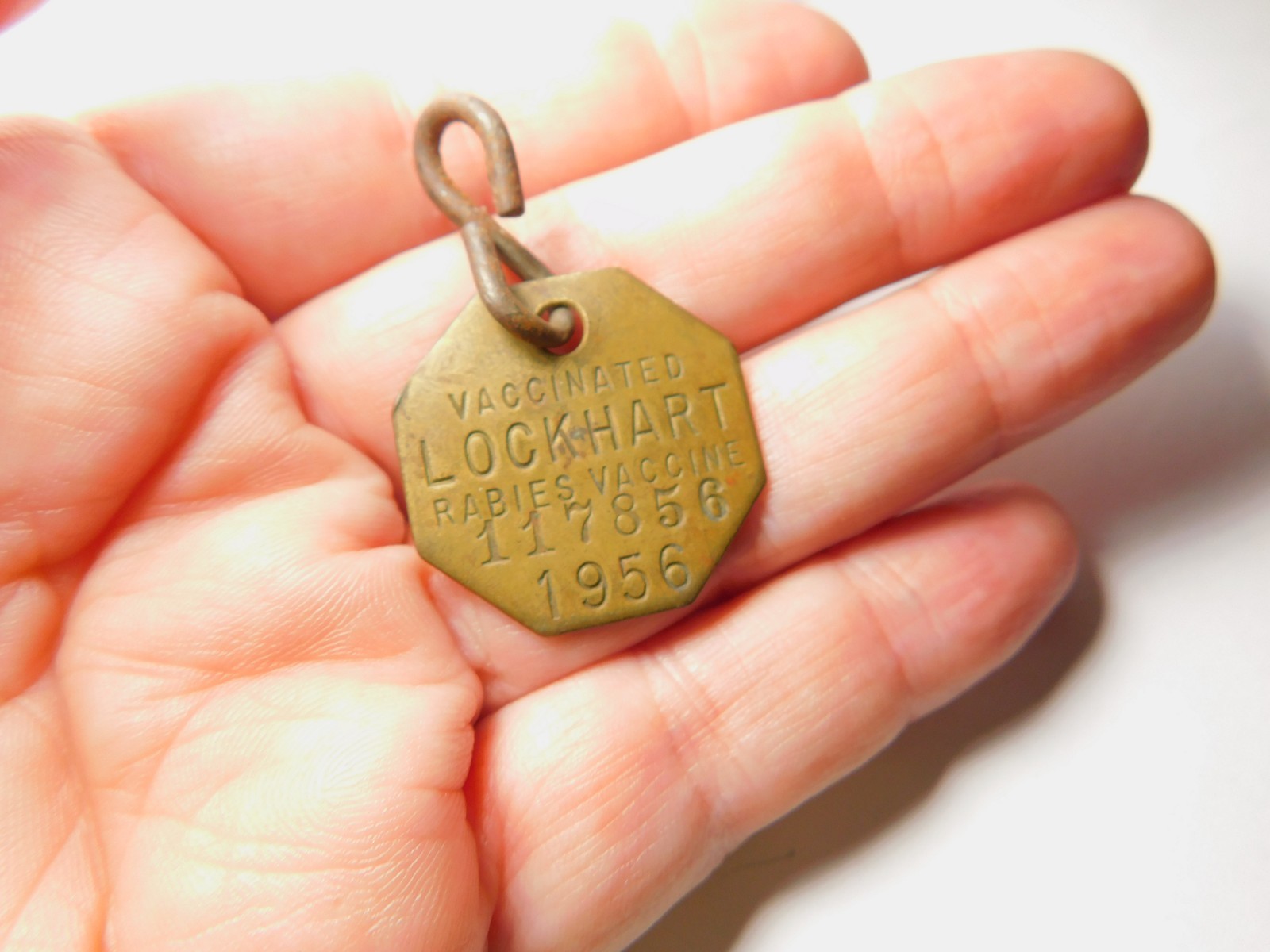 1956 Lockhart Dog Tag License 117856 Rabies Vaccinated Vintage
