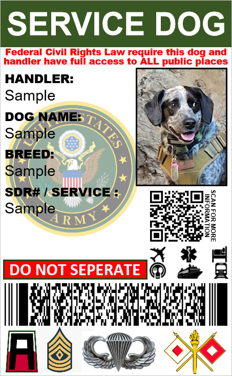 CUSTOM DUAL SIDED SERVICE DOG ID CARD FOR ARMY VETERANS PHYSICAL & DIGITAL CARD