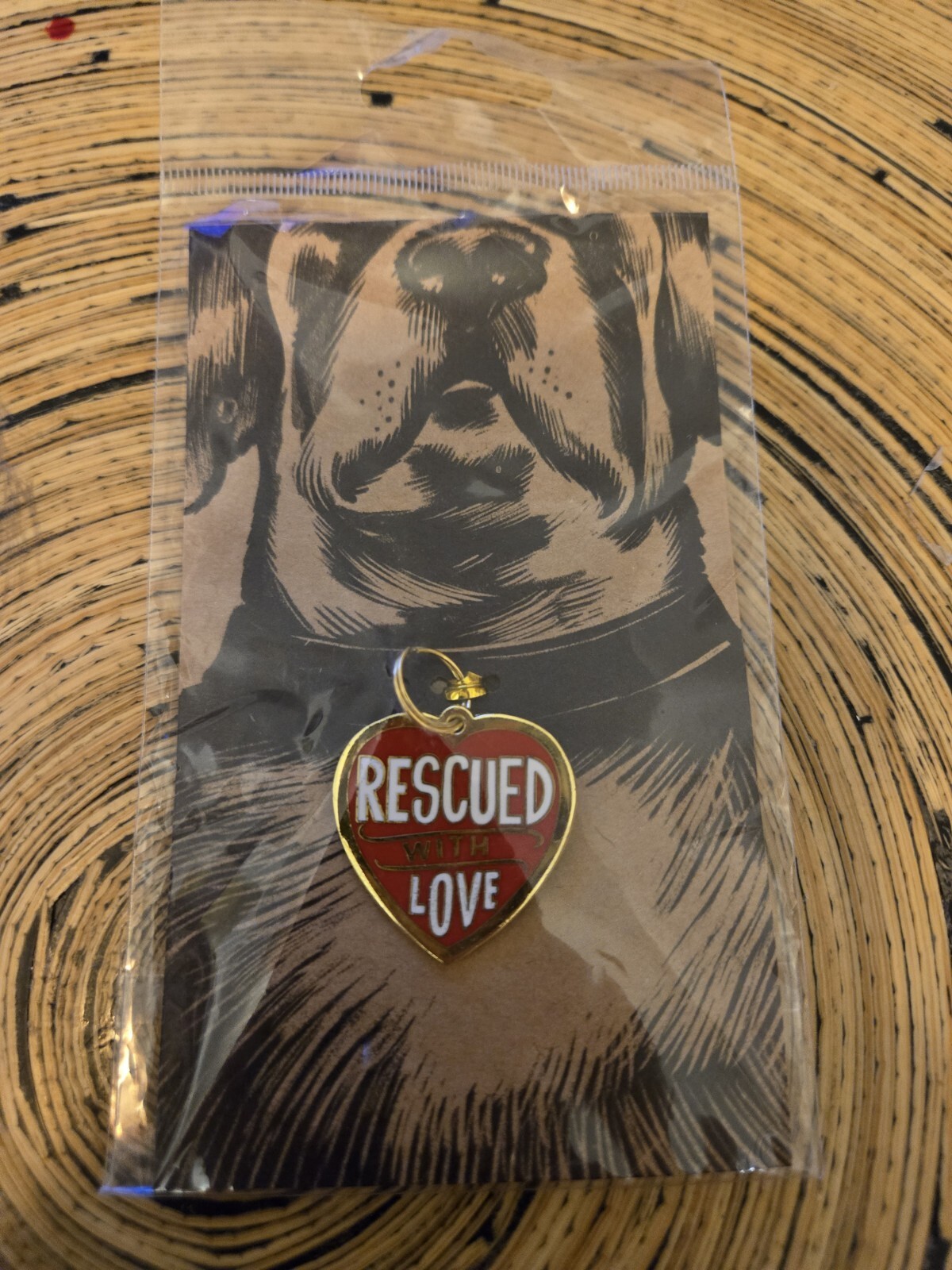 Dog collar charm “Rescued with Love”