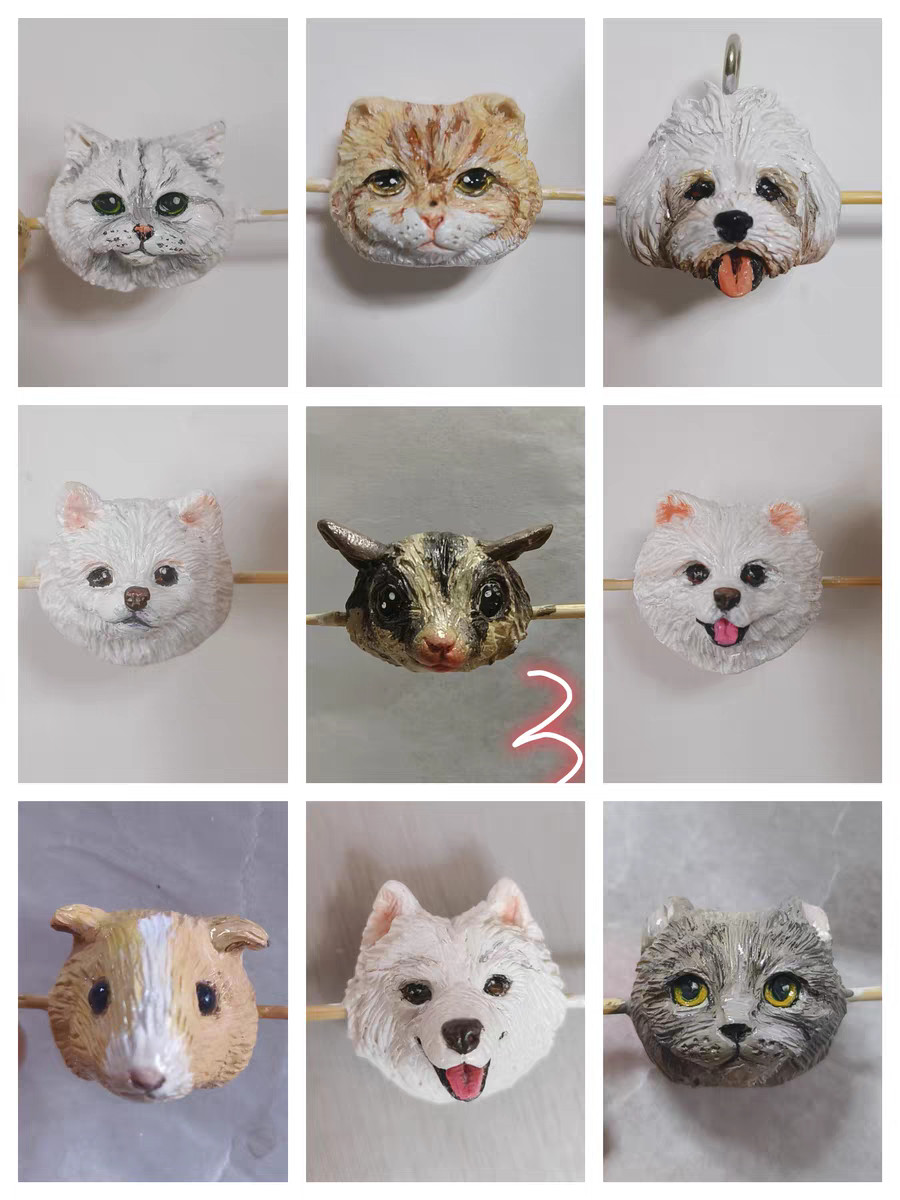 Custom Pet Portrait Bead Mini Charm Handmade Clay Dog Cat Pandora Necklace Gift