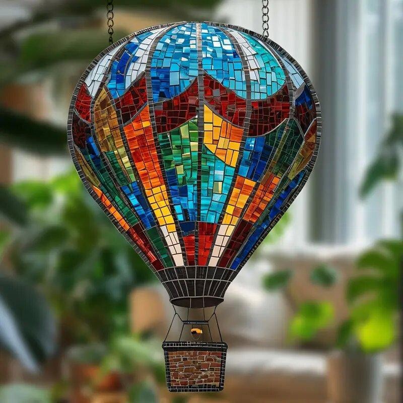1pc 2D Acrylic Hot Air Balloon Light-Collecting Device Flower Window Pendant