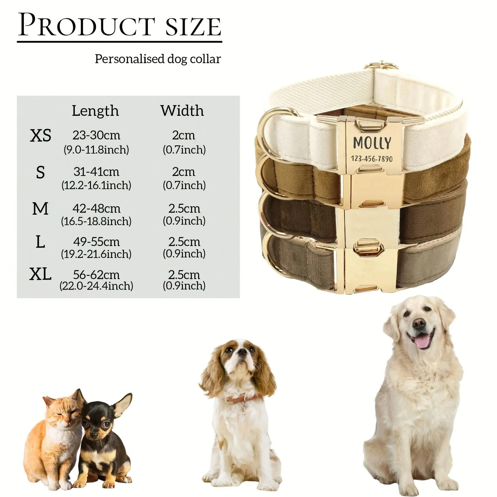 Personalized Velvet Dog Collar with Custom Engraved ID Tag – Adjustable Large