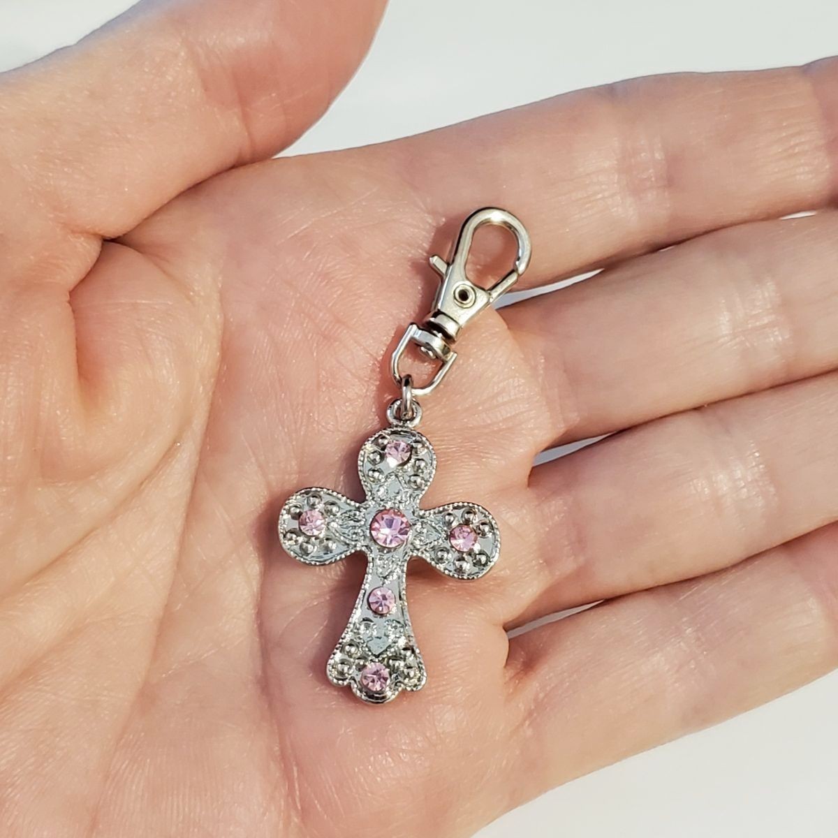HOLY CROSS CHARM PENDANT ZIPPER PULL PURSE BAG WALLET JACKET OR PET DOG COLLAR