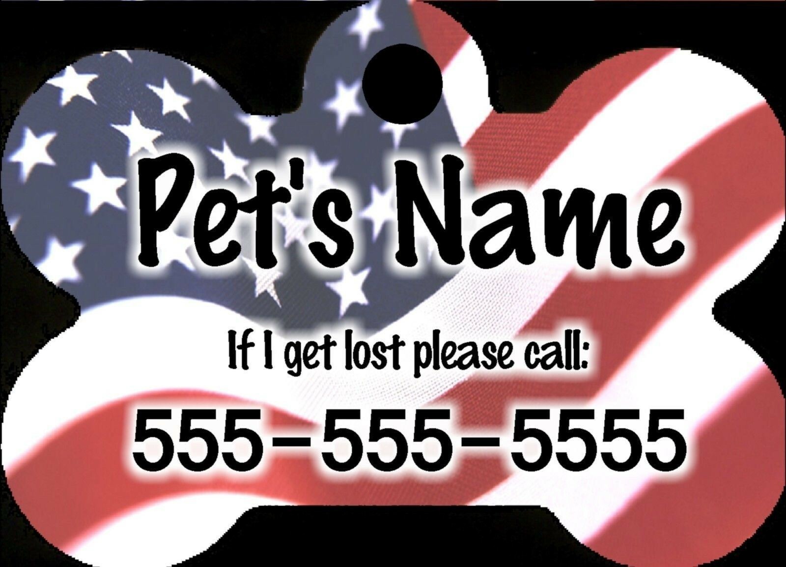 Personalized Custom Pet Tag Bone Shape American Flag Stars & Stripes Background