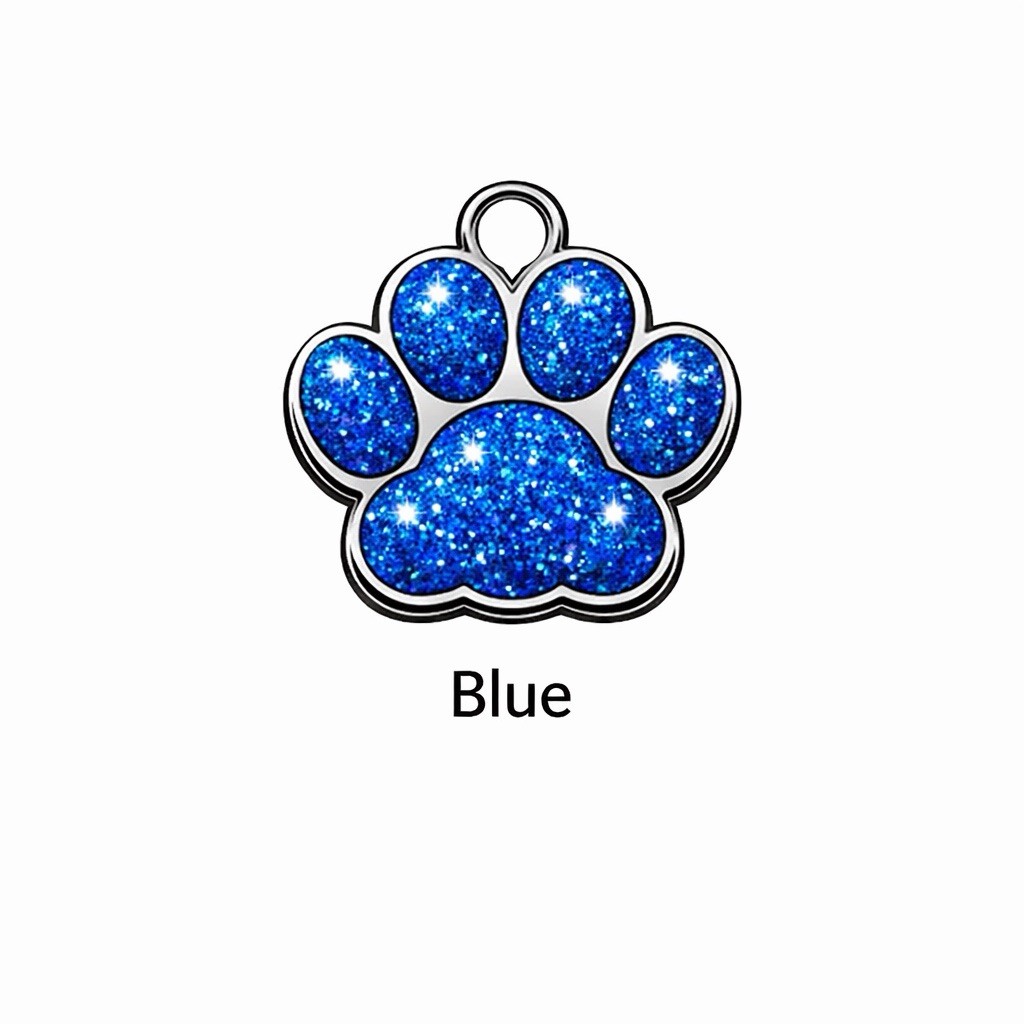 Deep Engraving Glitter Paw Pet ID Tag, Custom Engraved Dog Tags Personalized