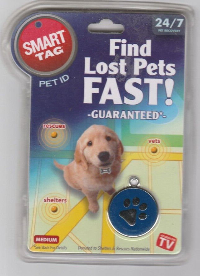 Find Lost Pets Fast!! Smart Tag Pet ID Medium Blue Paw print – New In Package